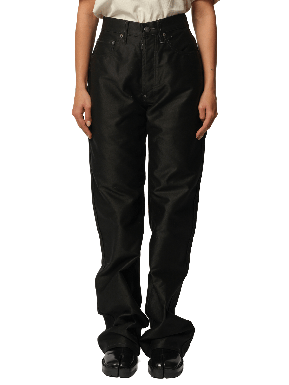 Cotton Satin 5 Pocket Pants in Black