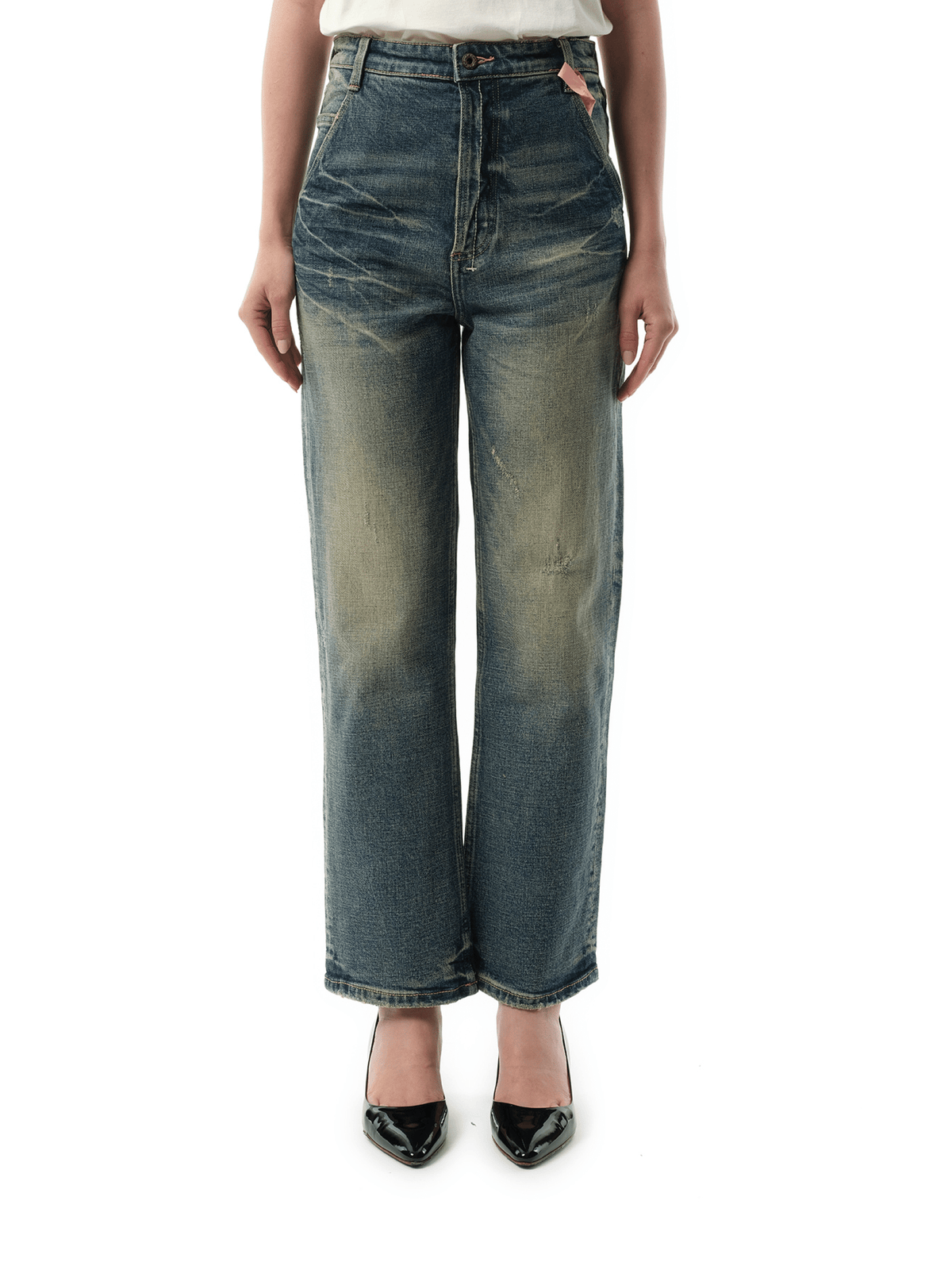 Vintage Washed Straight-Cut Jeans in Blue