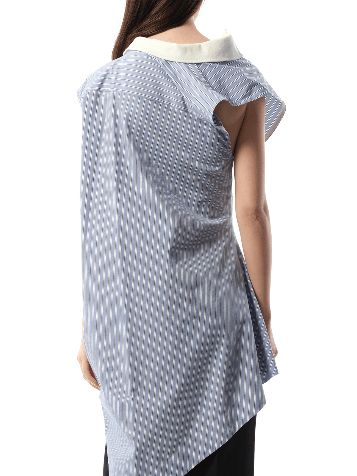 Cotton Poplin Polo Shirt in Light Blue Stripe