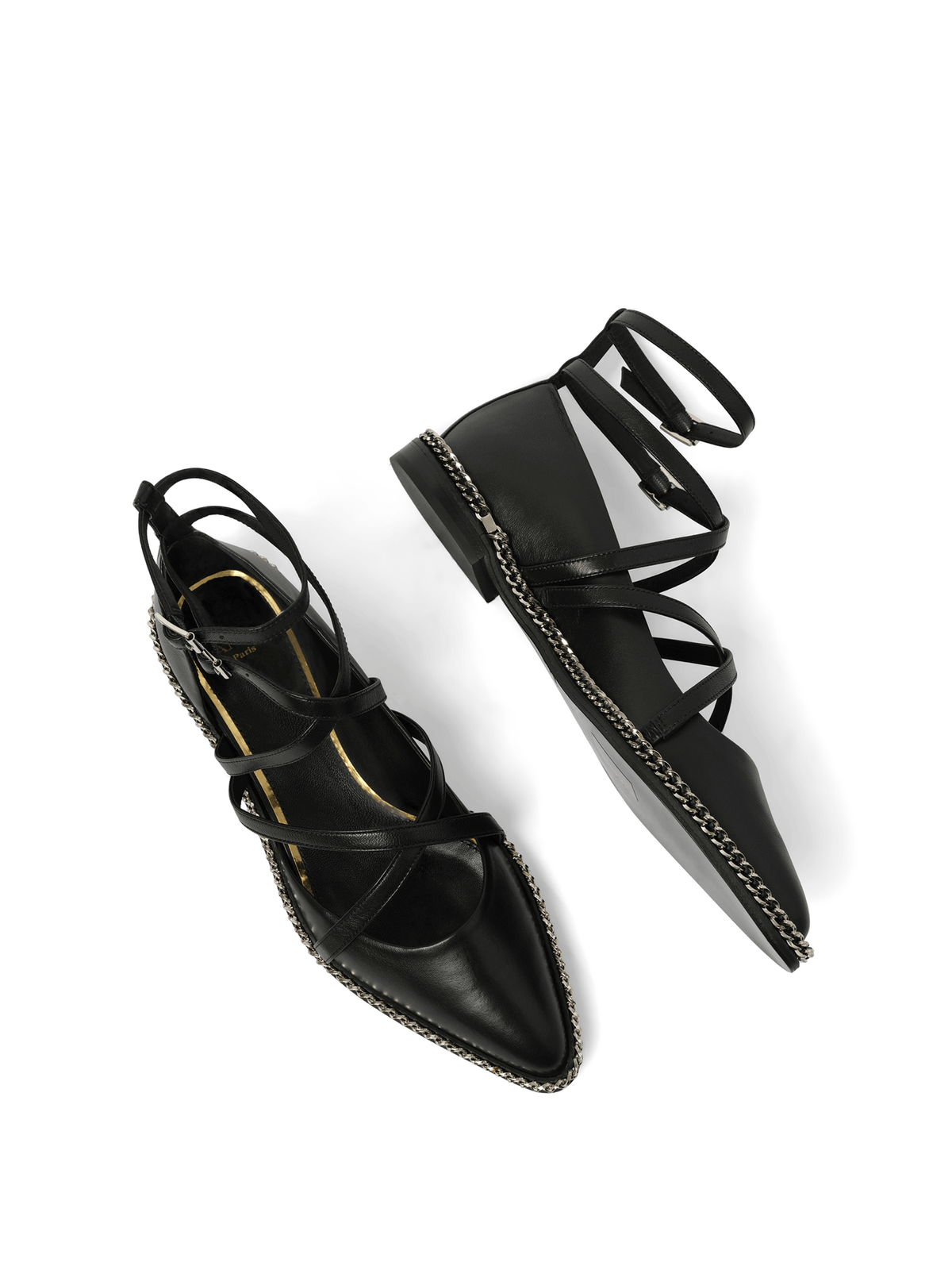 Laced Ballerina in Black Top View | LANVIN