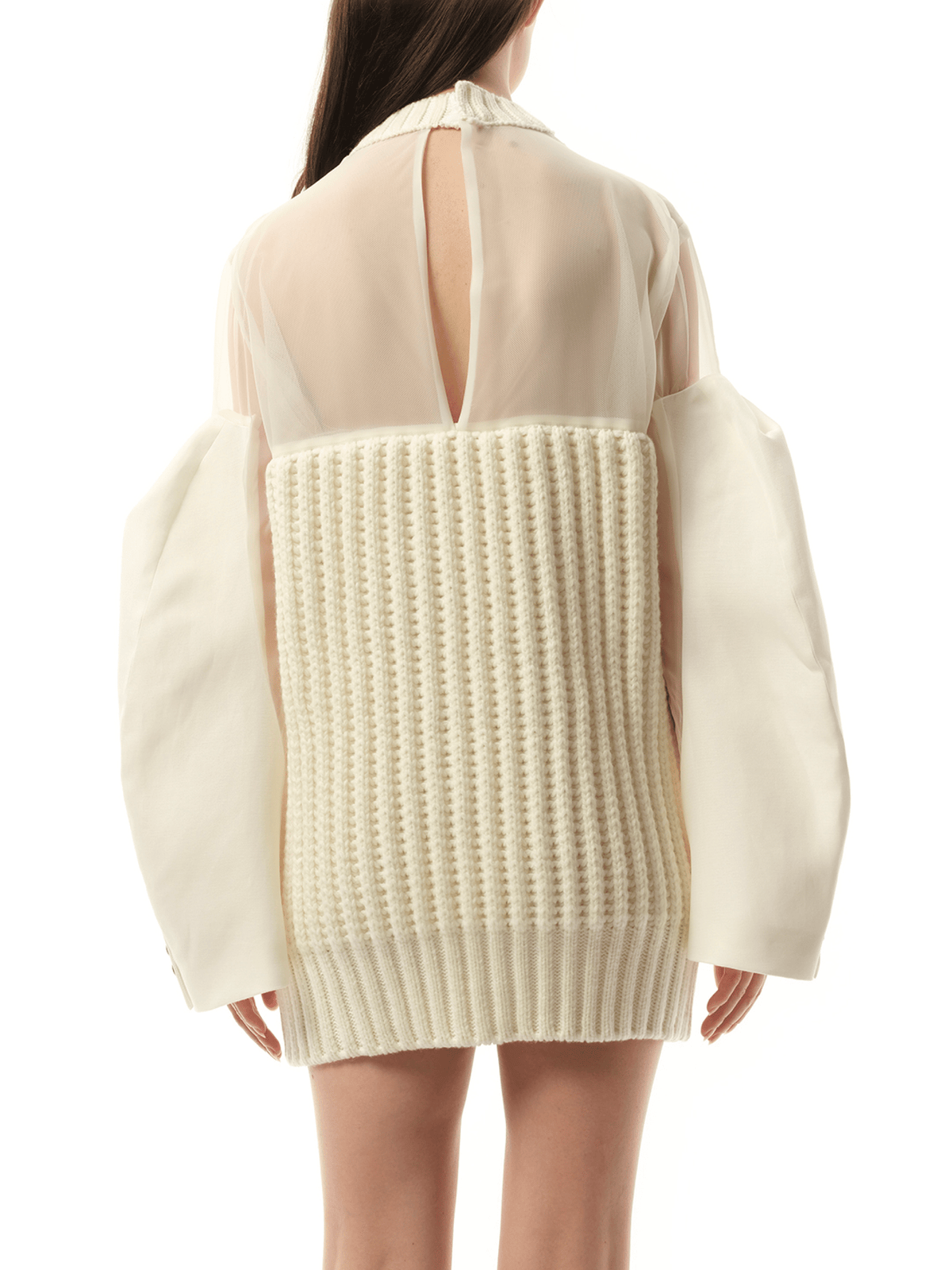 Silk Chiffon Mix Knit Dress in Off White