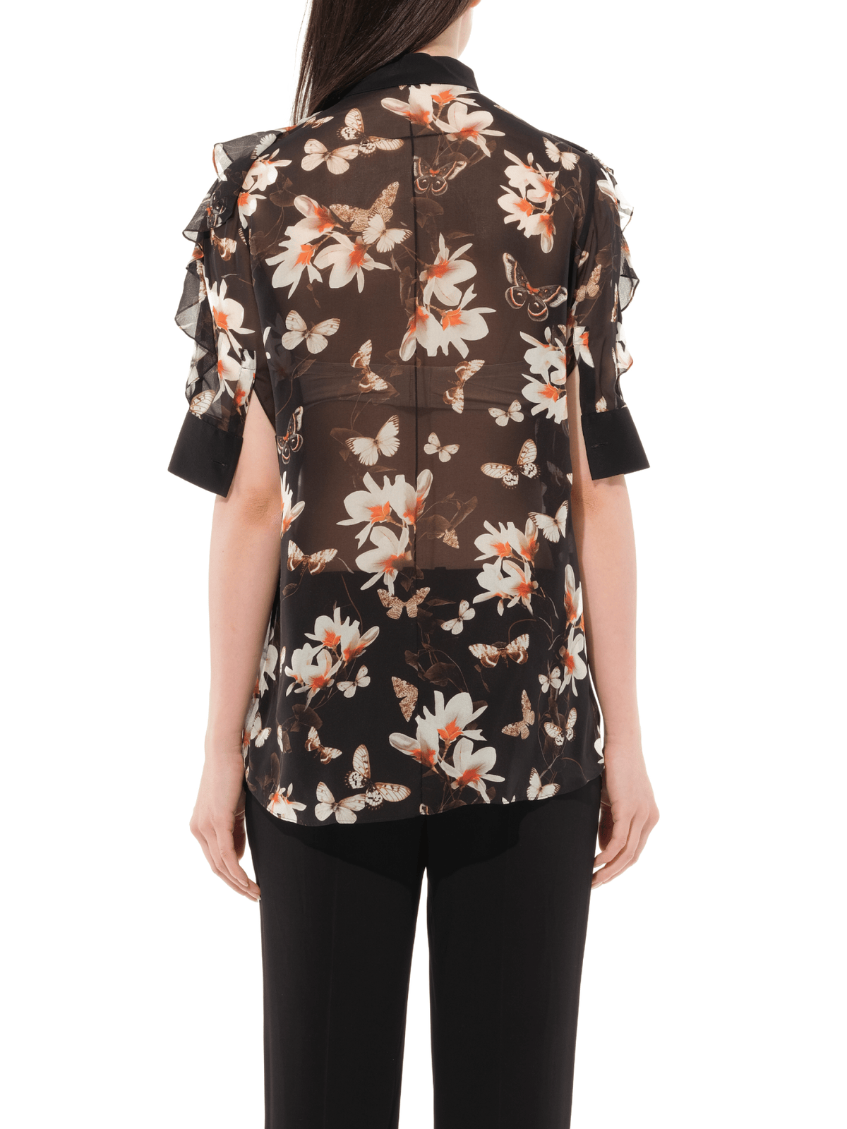 Short Sleeve Shirt with Flower Print in Black