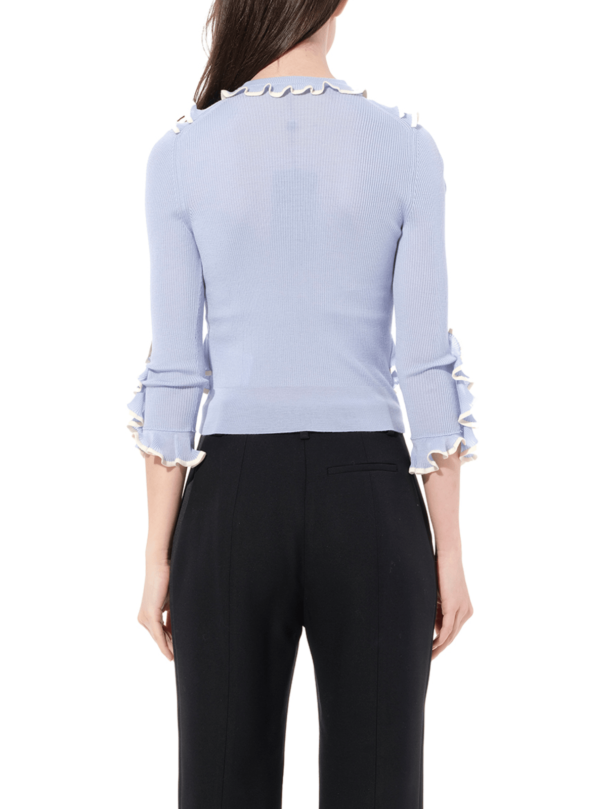 Ruffle Knit Cardigan in Light Blue