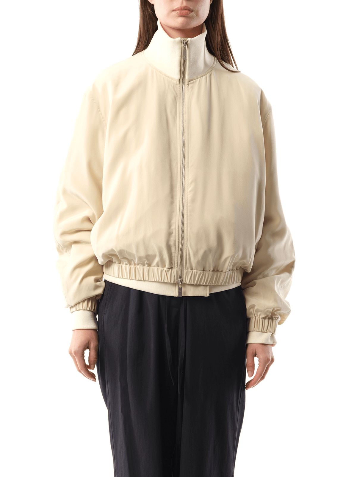 Silk Zip Bomber Jacket in Oat