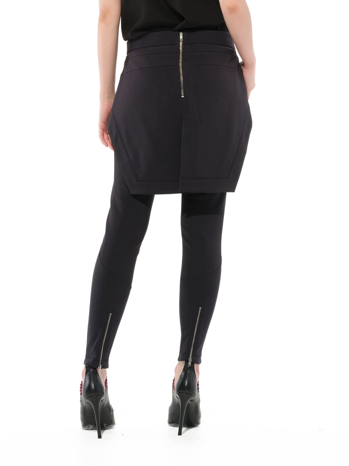 Layered Skirt Pants with Zip in Black