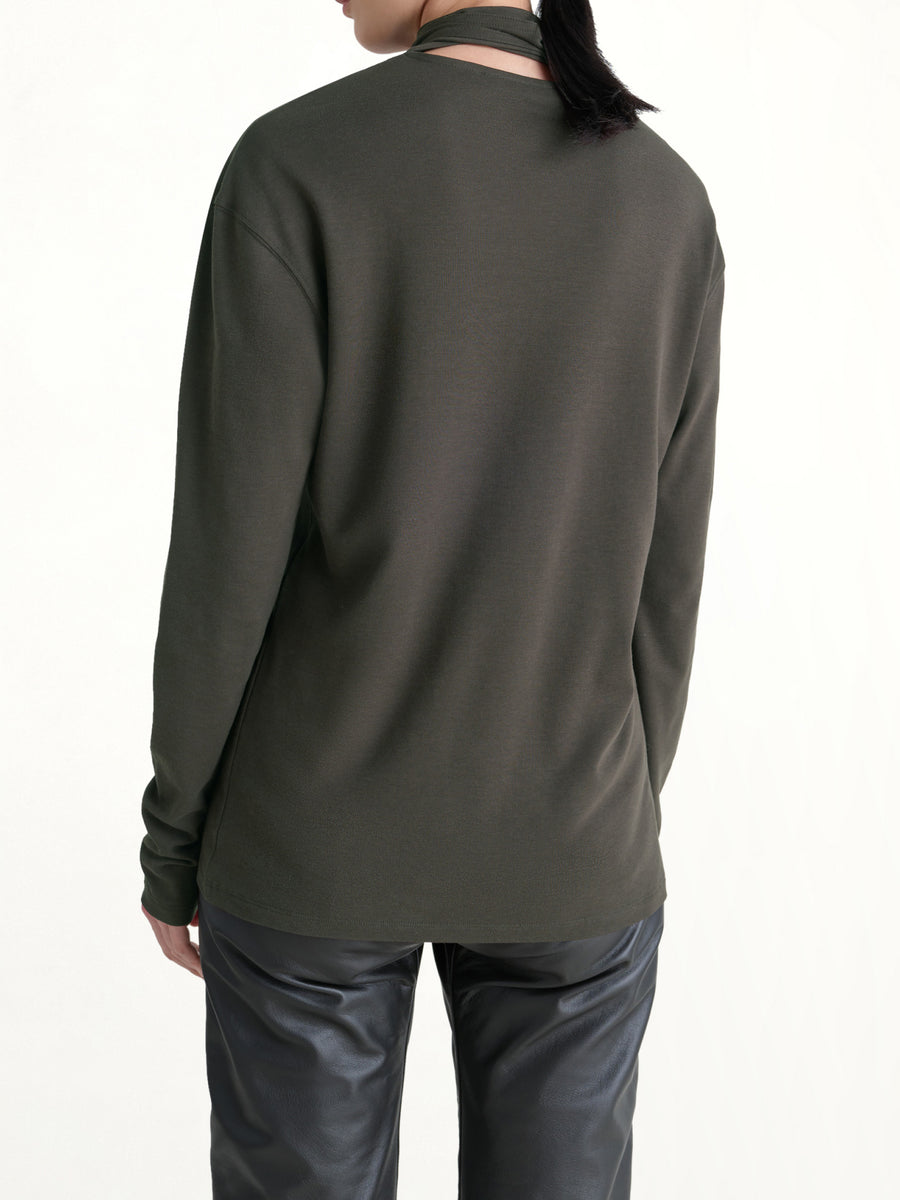 Long Sleeve Foulard Top in Dark Espresso
