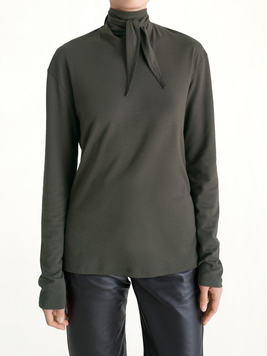 Long Sleeve Foulard Top in Dark Espresso