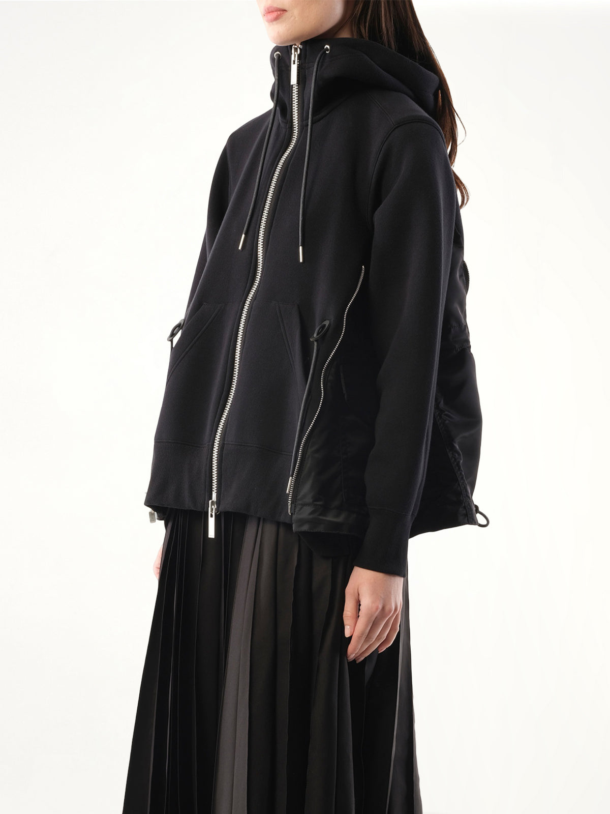Sponge Sweat Nylon Twill Hoodie in Black
