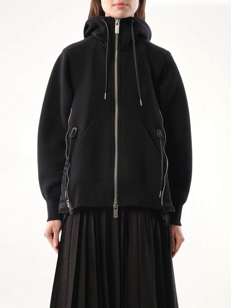 Sponge Sweat Nylon Twill Hoodie in Black