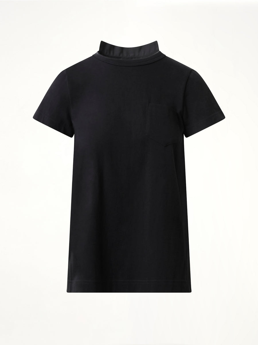 Cotton Poplin x Jersey T-Shirt in Black