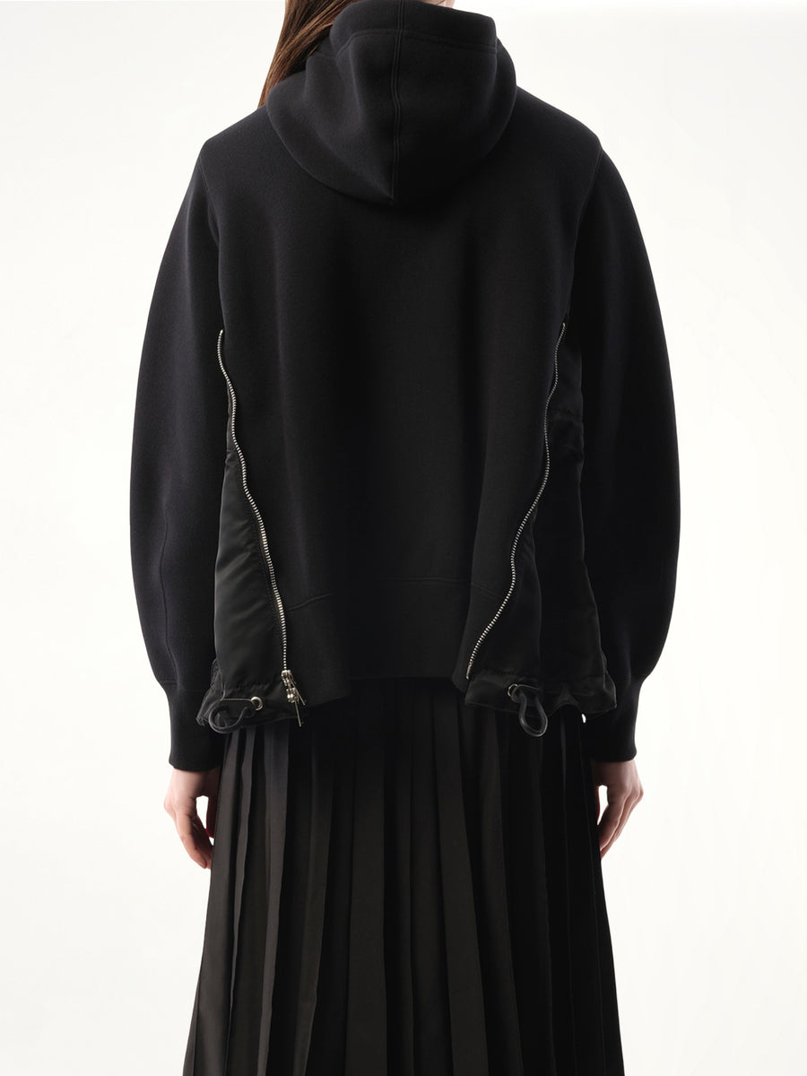 Sponge Sweat Nylon Twill Hoodie in Black