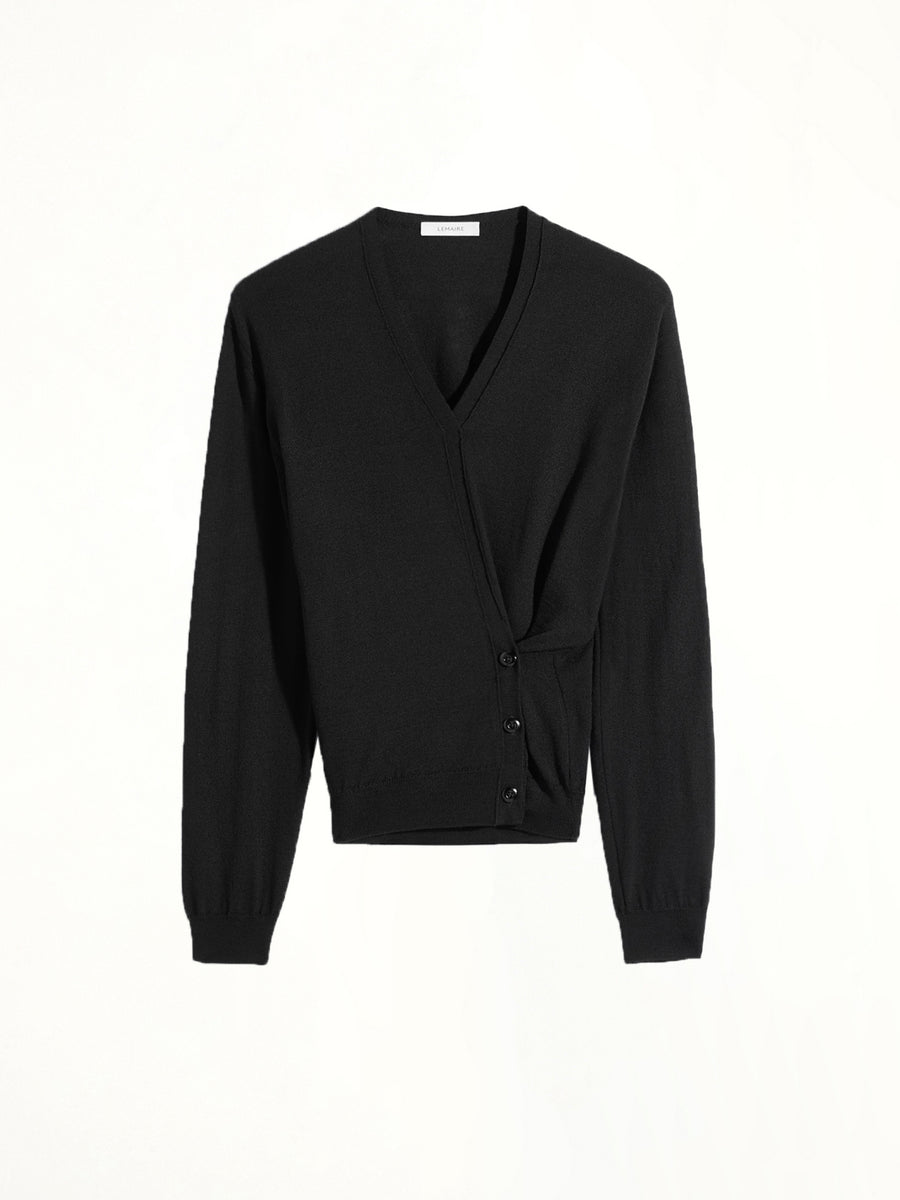 Twisted V Neck Jumper in Black
