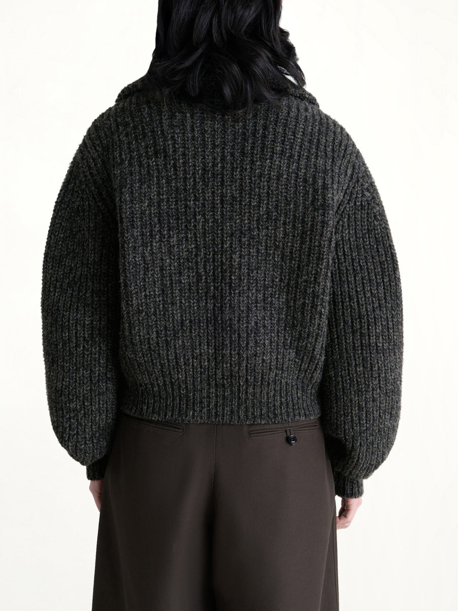 Zipped Cardigan in Black / Mink Brown