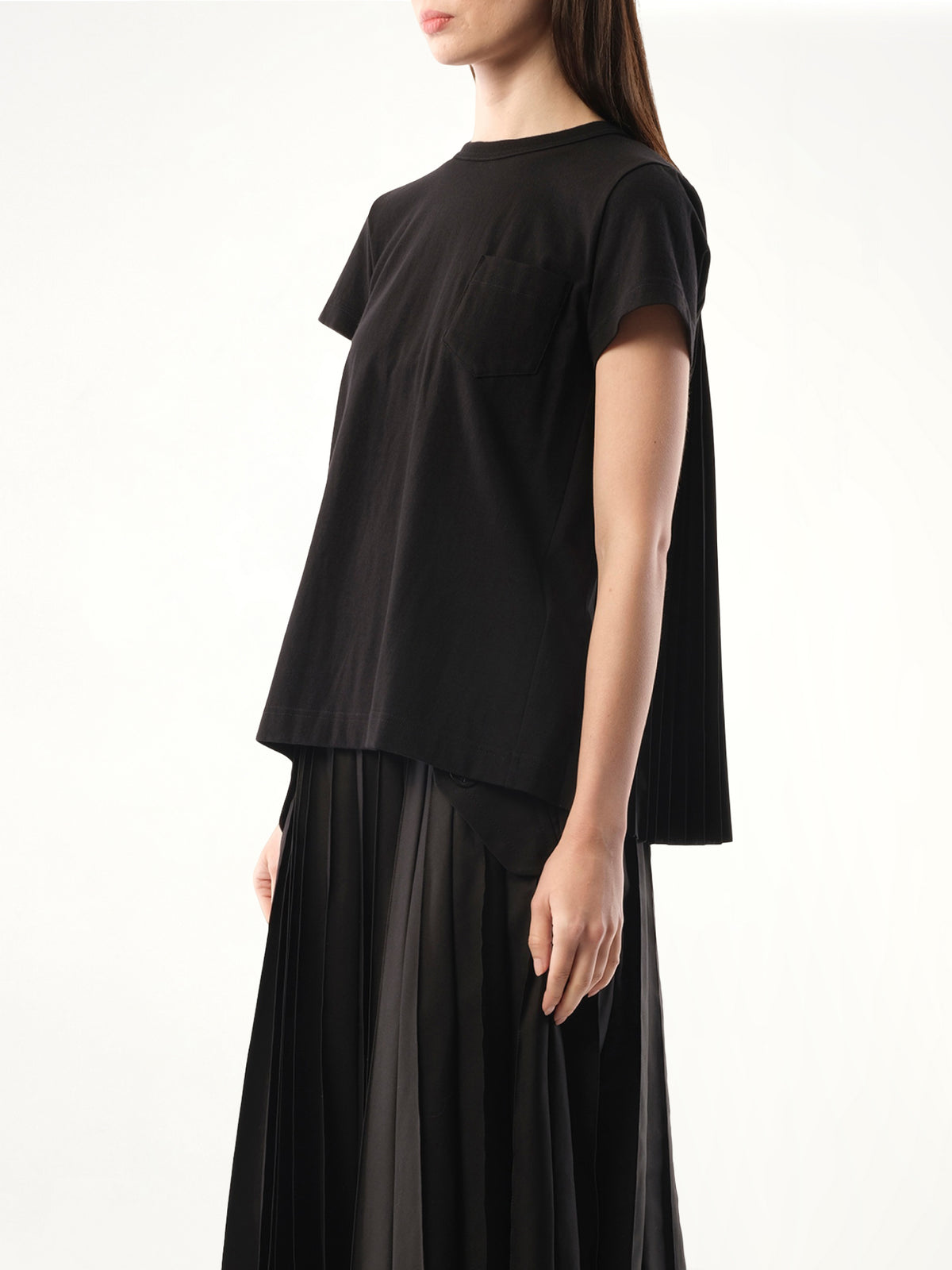 Cotton Poplin x Jersey T-Shirt in Black