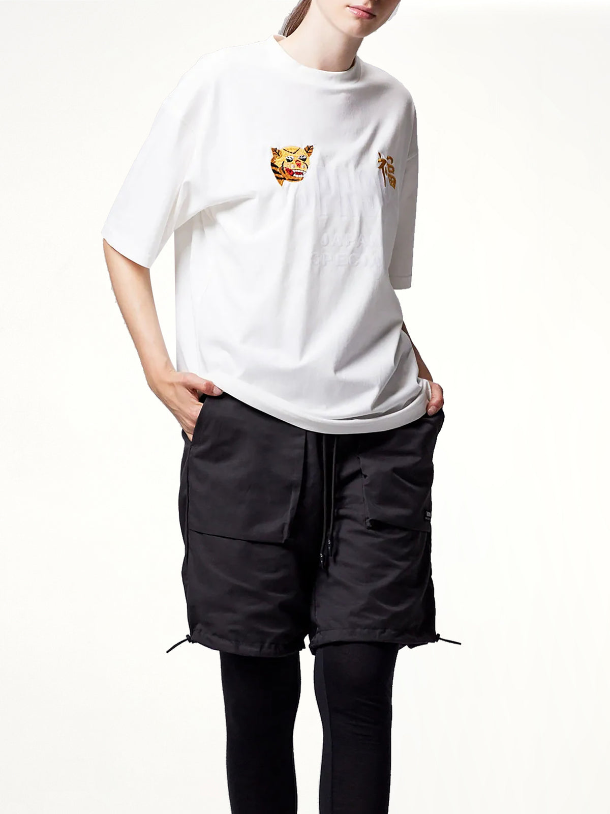 Front Side Embroidery Tiger T-Shirt in Off White
