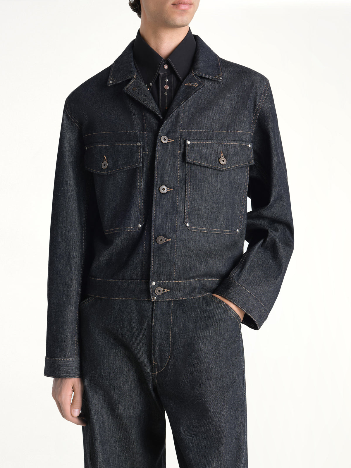 Trucker Jacket With Studs in Slate