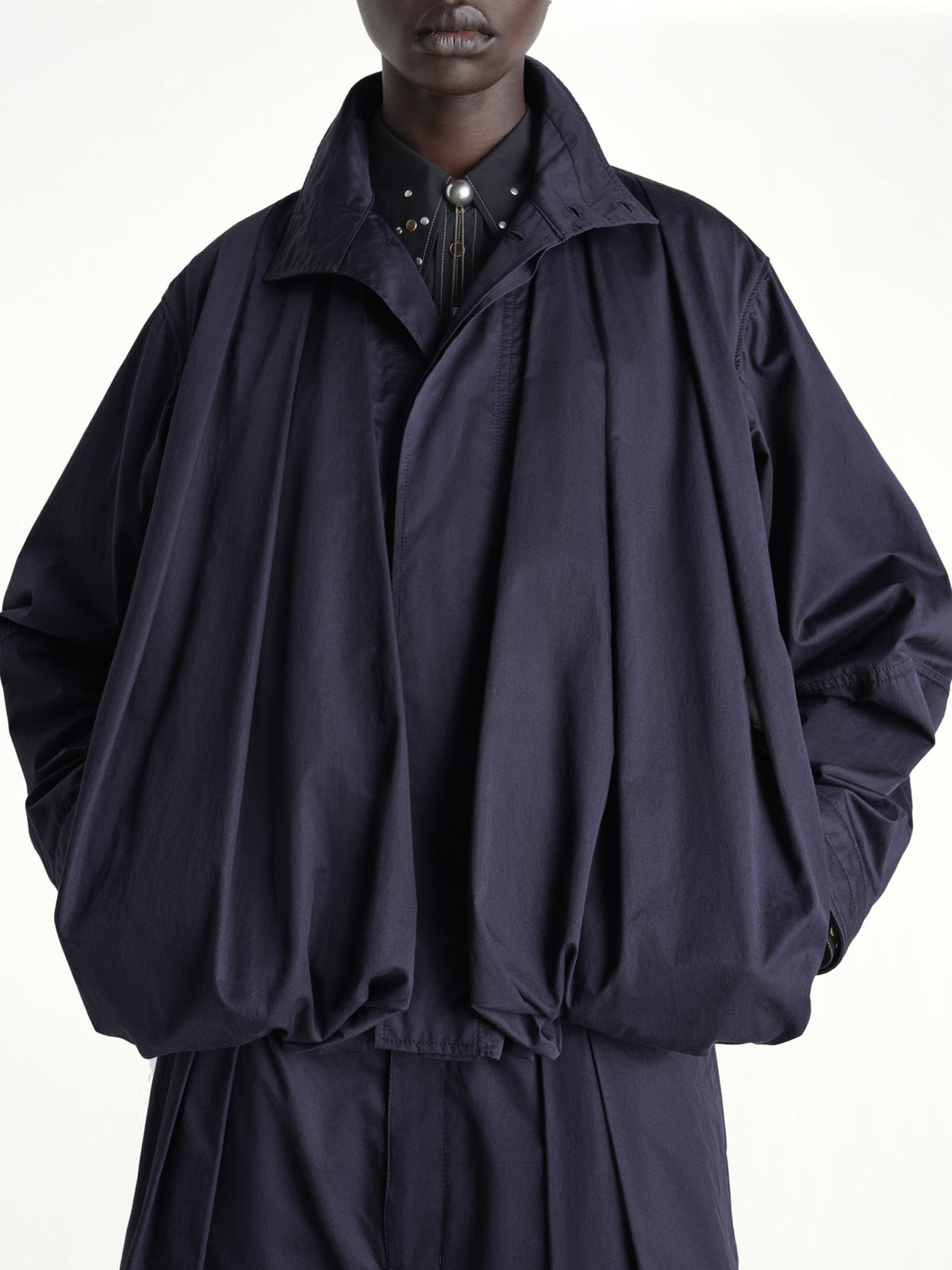 Soft Pleated Blouson in Ink Blue