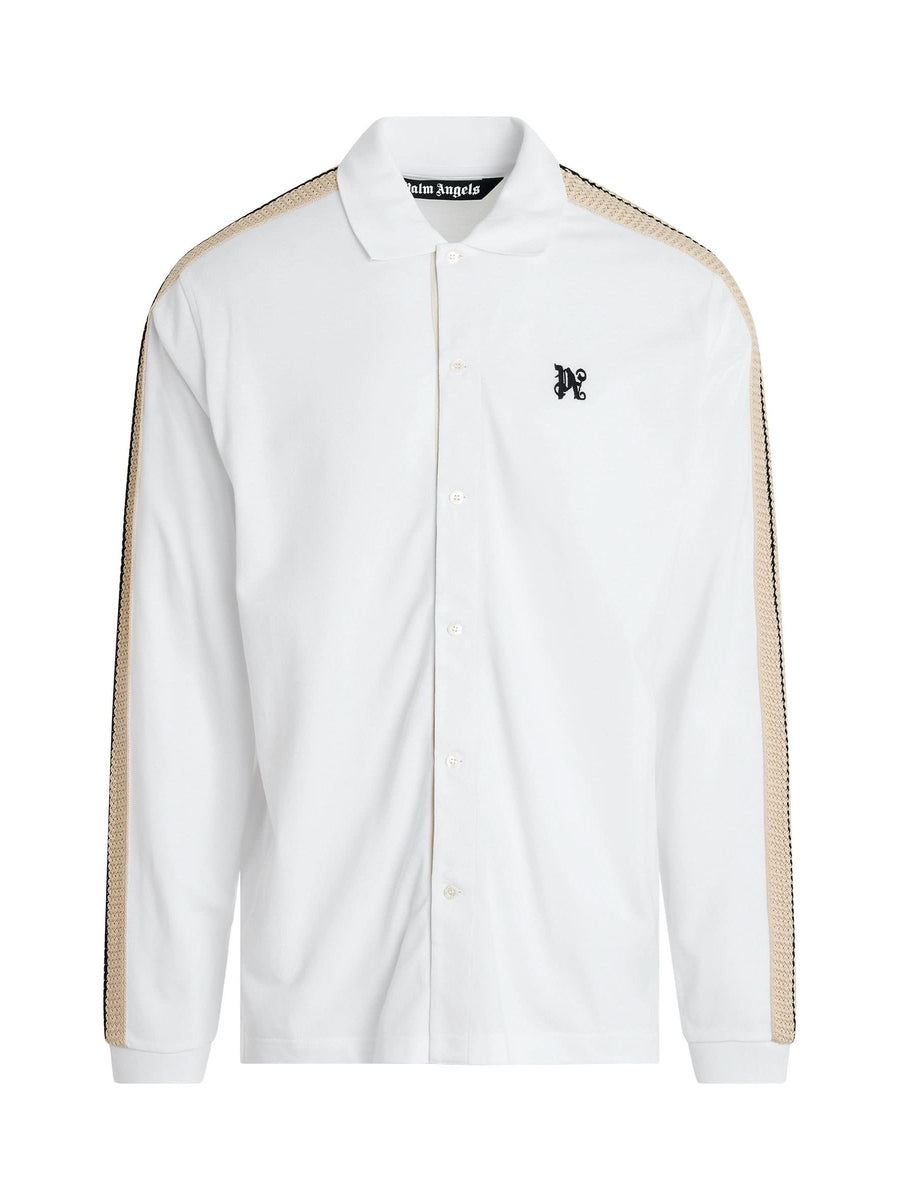 Monogram Track Long Sleeve Polo in Off White