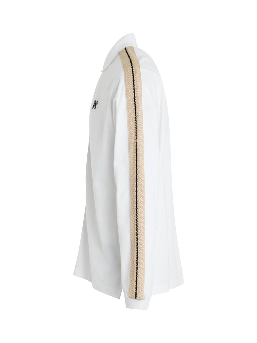 Monogram Track Long Sleeve Polo in Off White