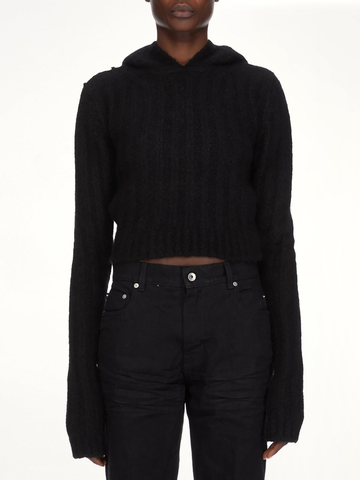 LS Cropped Hooded Top in Black