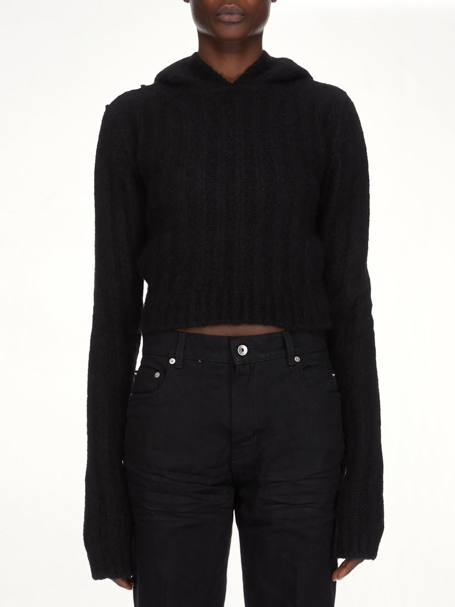 LS Cropped Hooded Top in Black