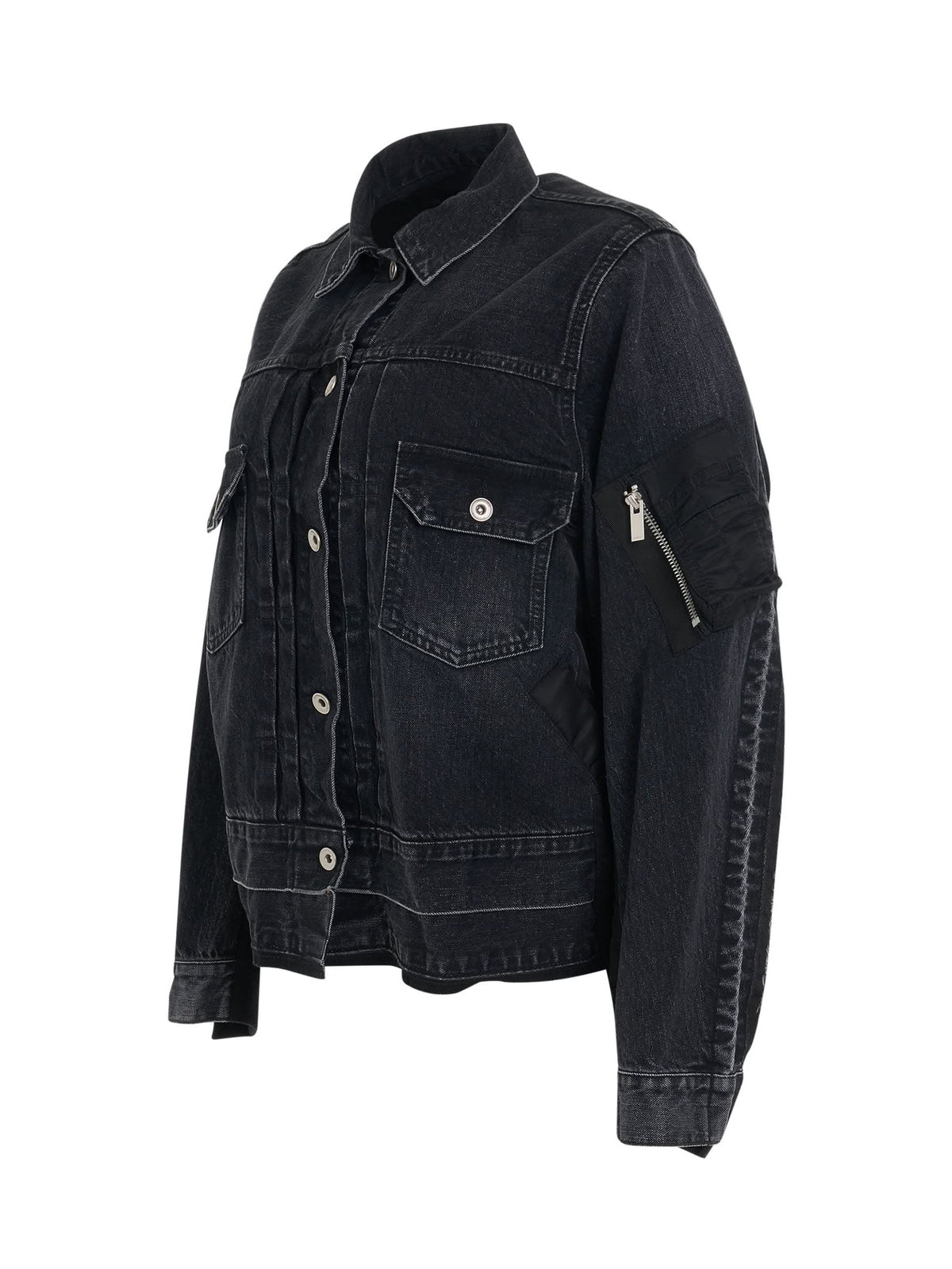 Denim & Nylon Twill Jacket in Black