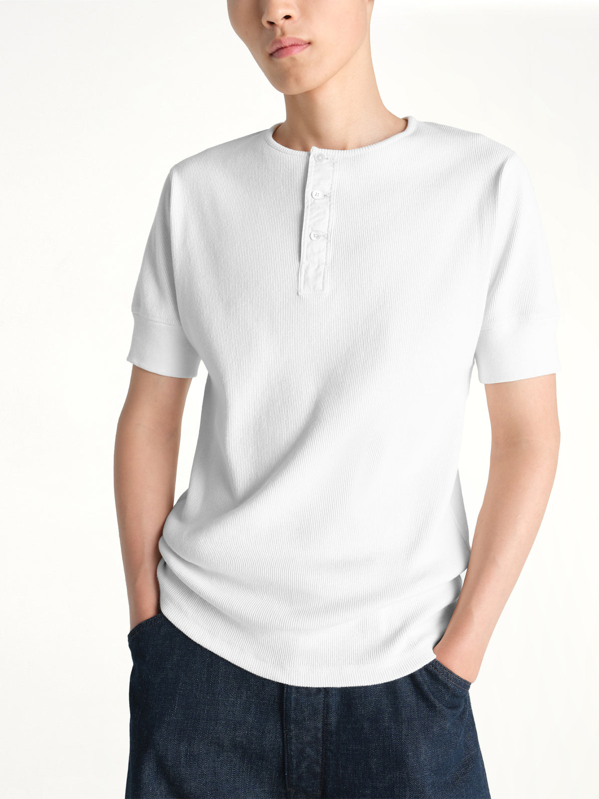 Rib Henley Top in Milk