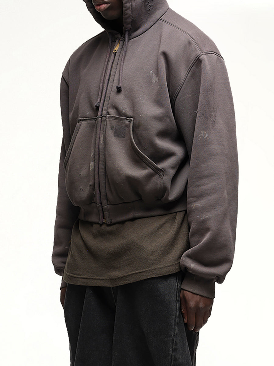 Reworked Work Zipper Hoodie in Dark Earth Tones