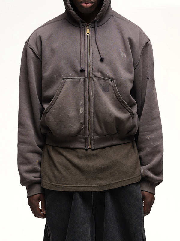 Reworked Work Zipper Hoodie in Dark Earth Tones