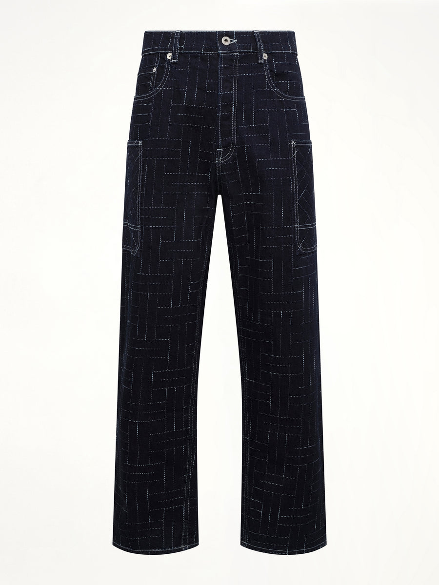 Kenzo Weave Cargo Monkey Fit Jeans in Rinse Blue Denim