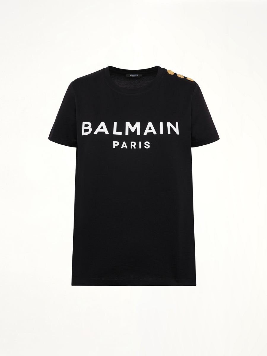 3 Button Logo Print T-Shirt in Black/White
