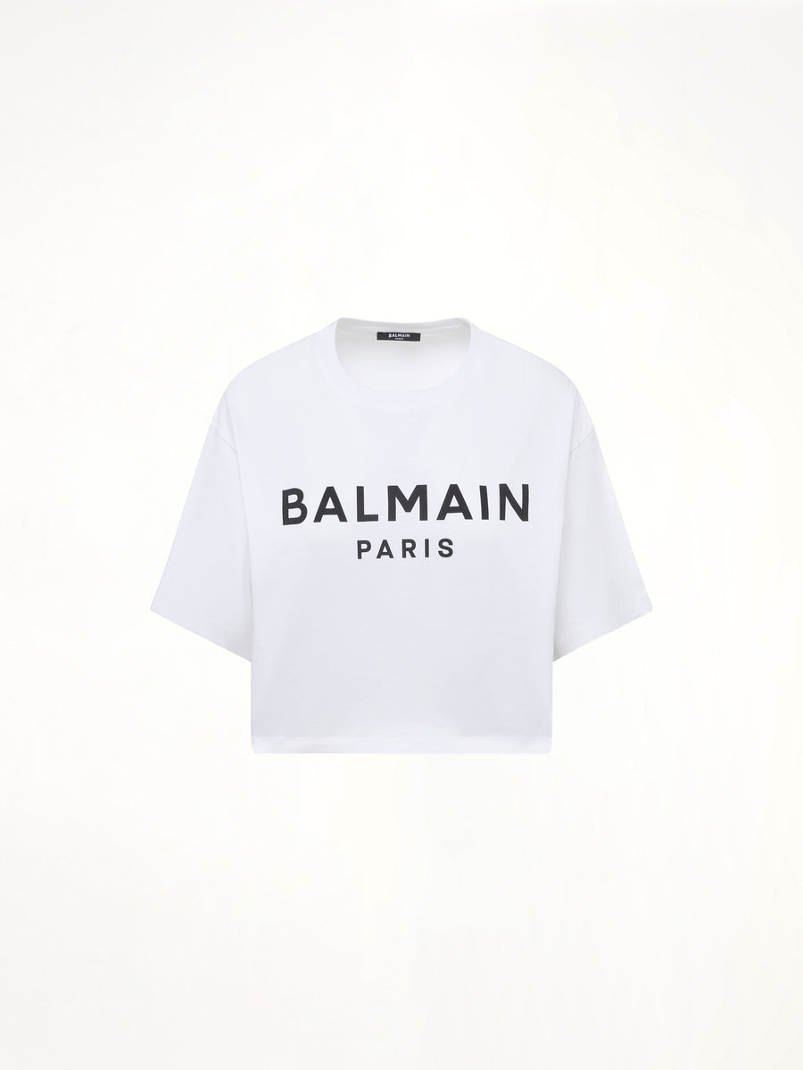 Logo Print Cropped T-Shirt in White/Black