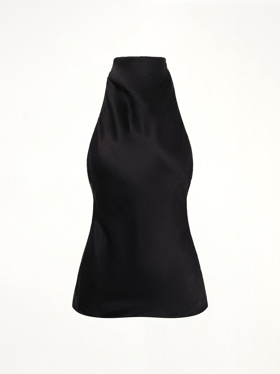 Halterneck Crepe Satin Top in Black