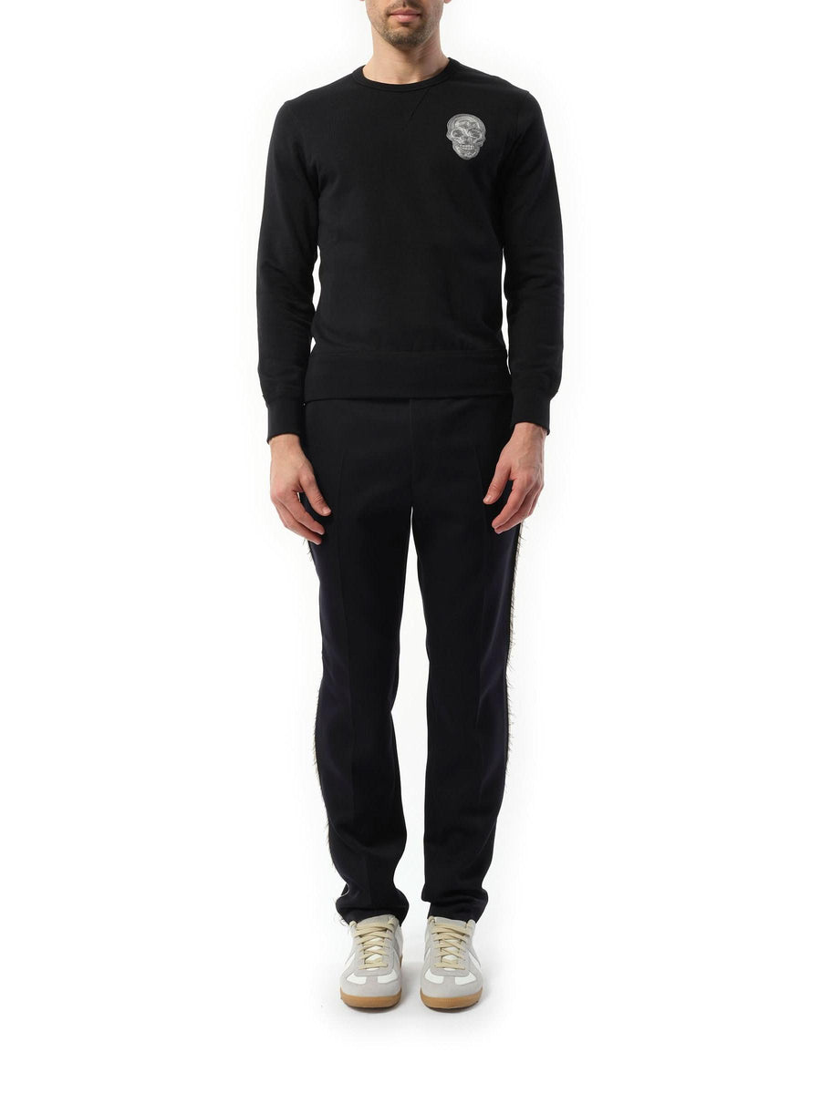 Embroidered Chain Skull Sweatshirt in Black