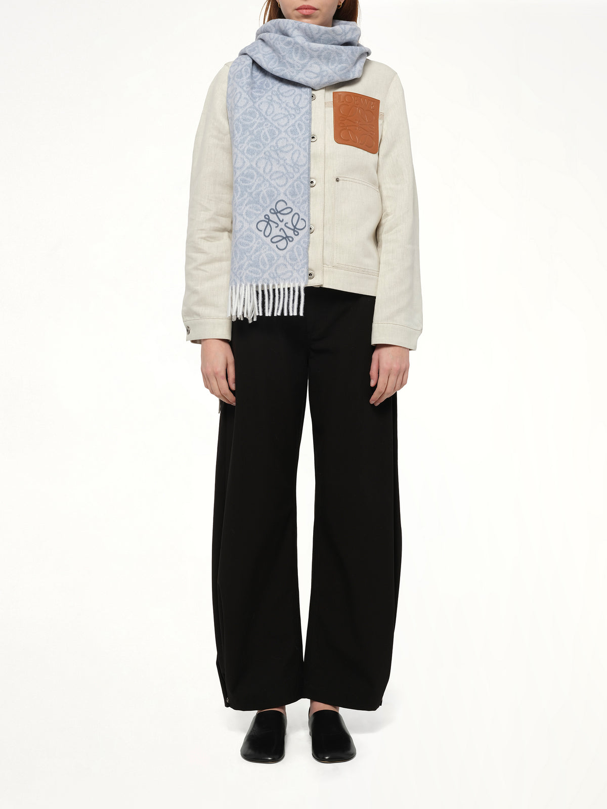 Anagram Wool Cashmere Scarf in Light Blue