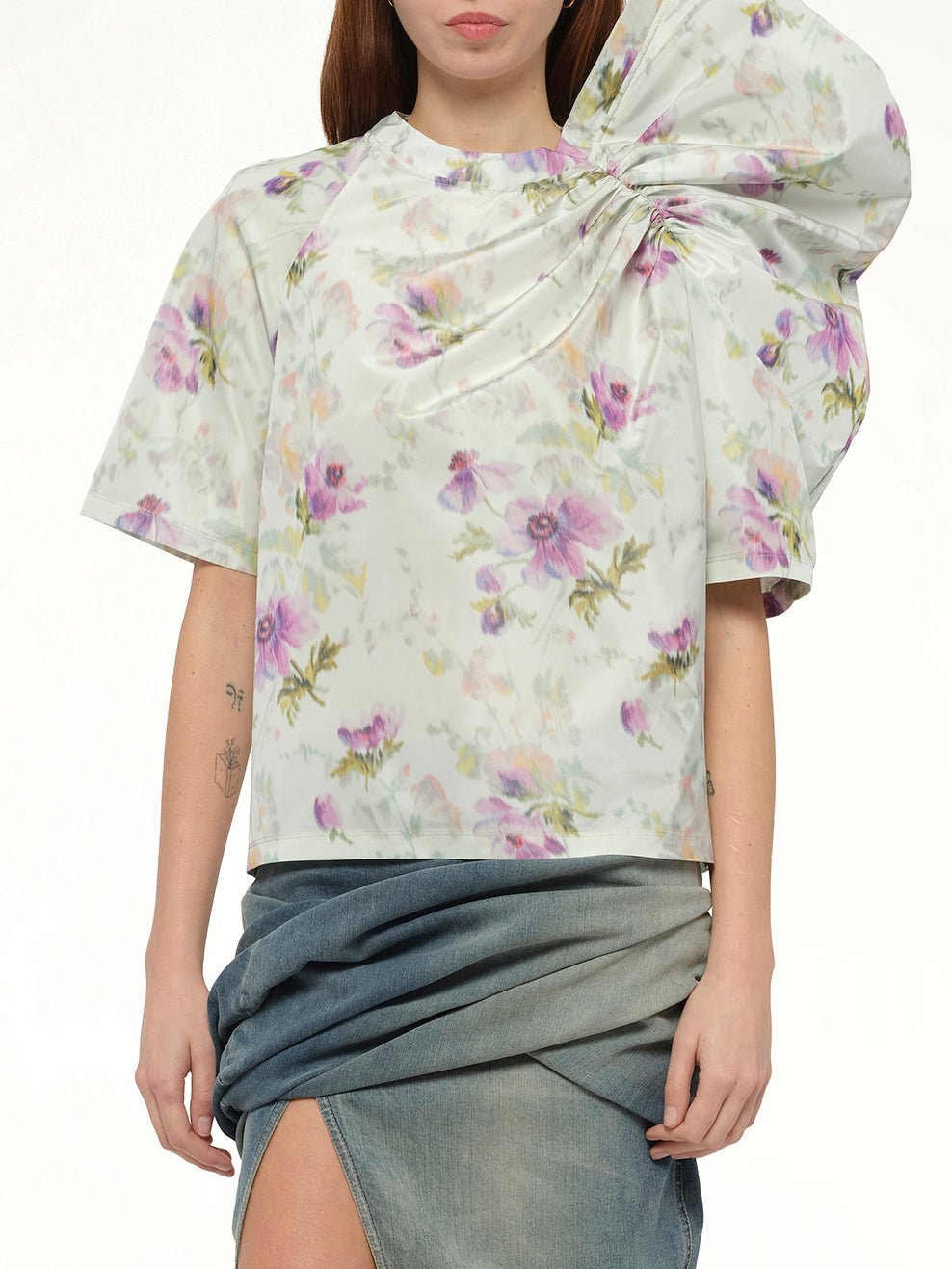 Draped Top in Light Blue/Multicolour