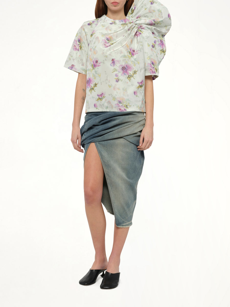 Draped Top in Light Blue/Multicolour
