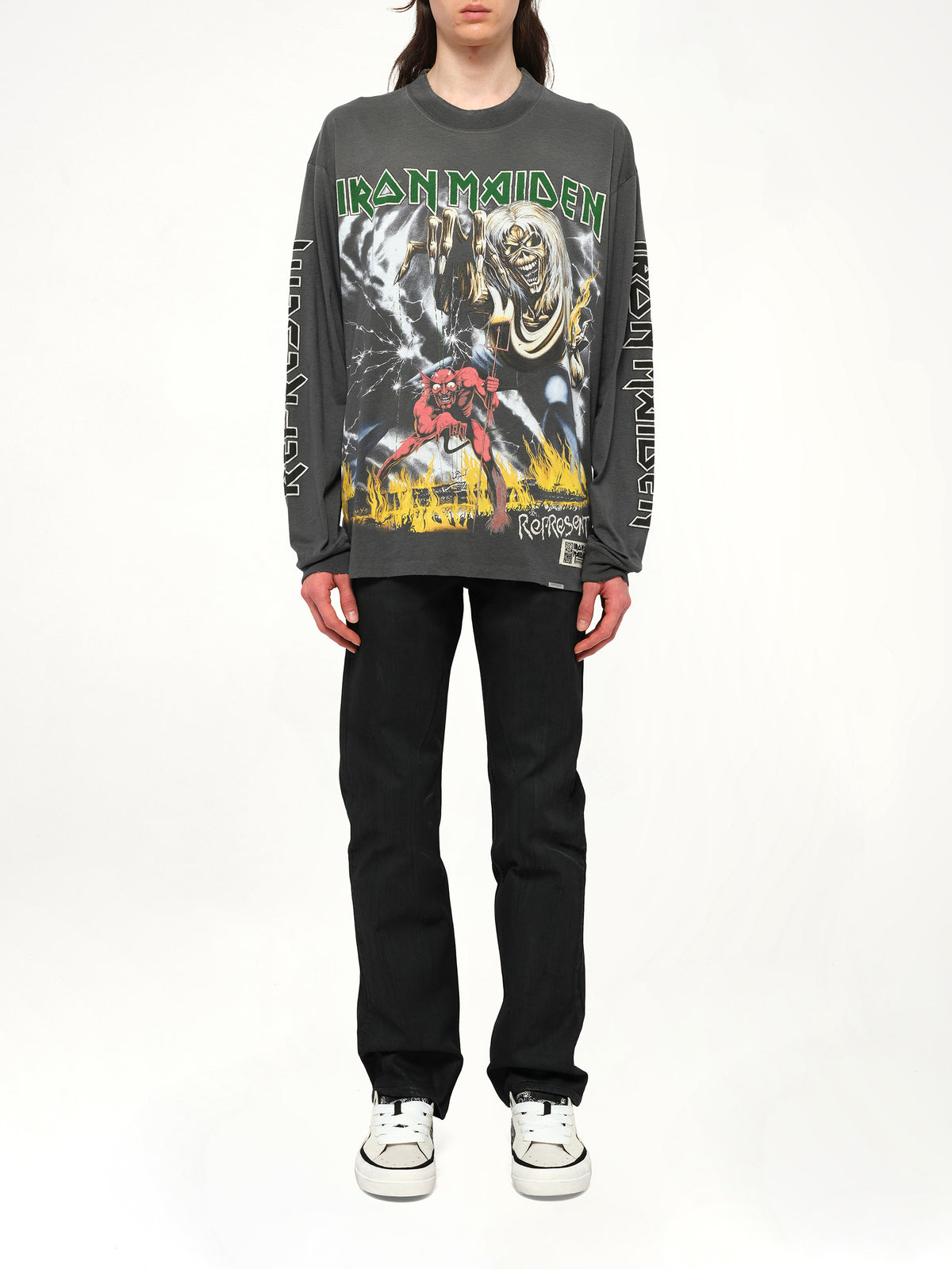 Iron Maiden Number of the Beast Long Sleeve T-Shirt in Sunfade Grey