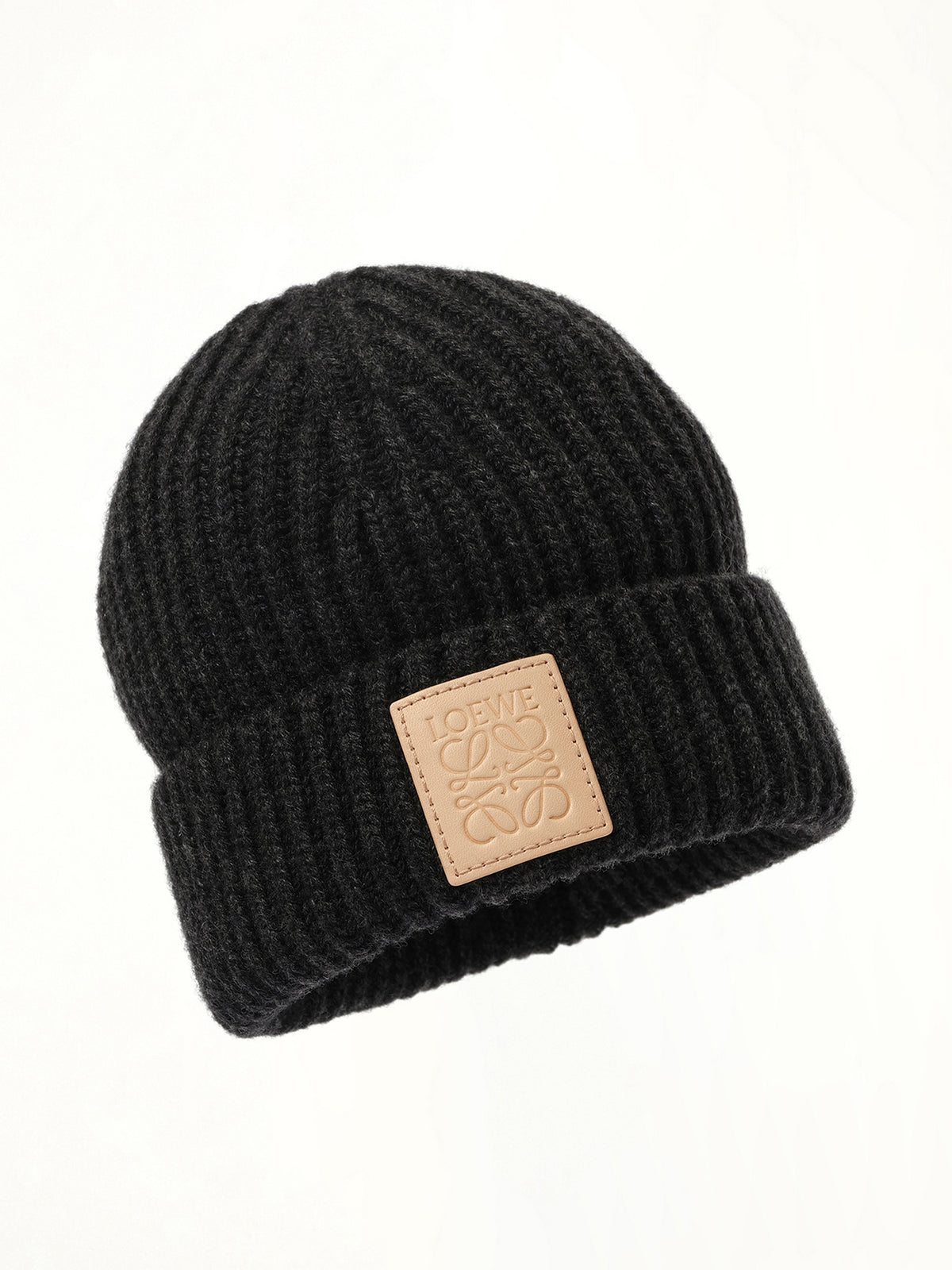 Leather Patch Beanie in Black