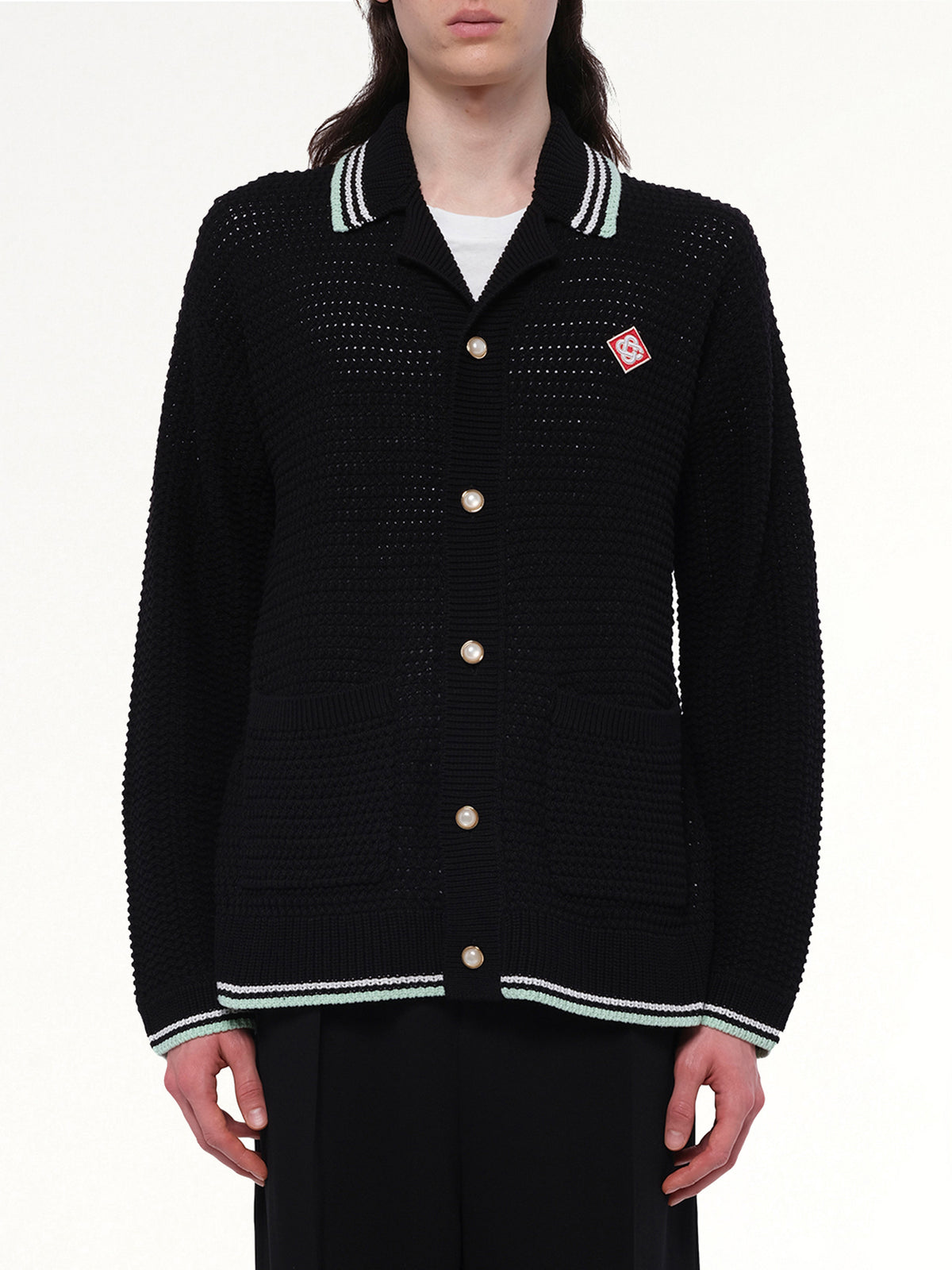 Embroidered Crochet Shirt in Black