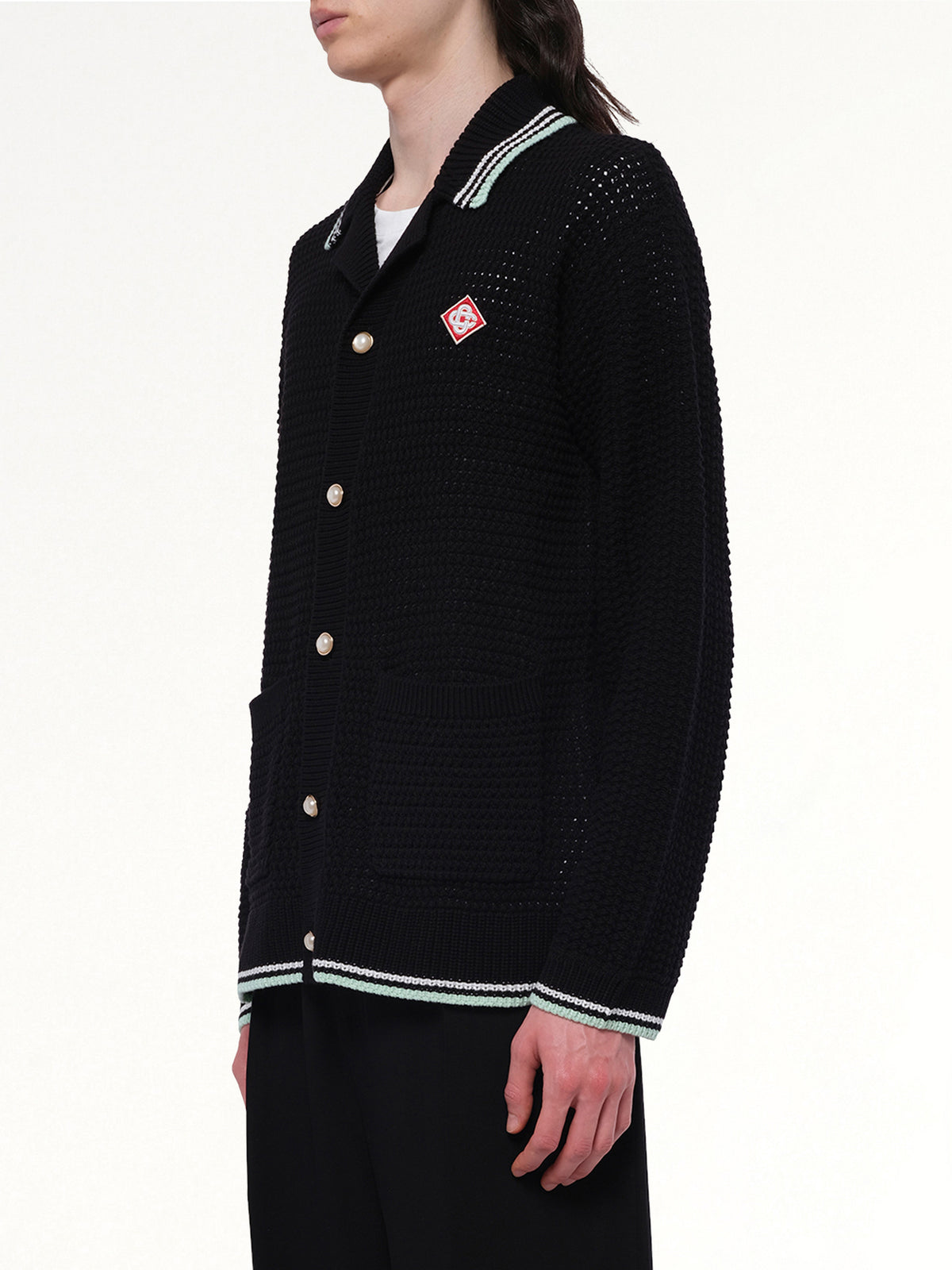 Embroidered Crochet Shirt in Black