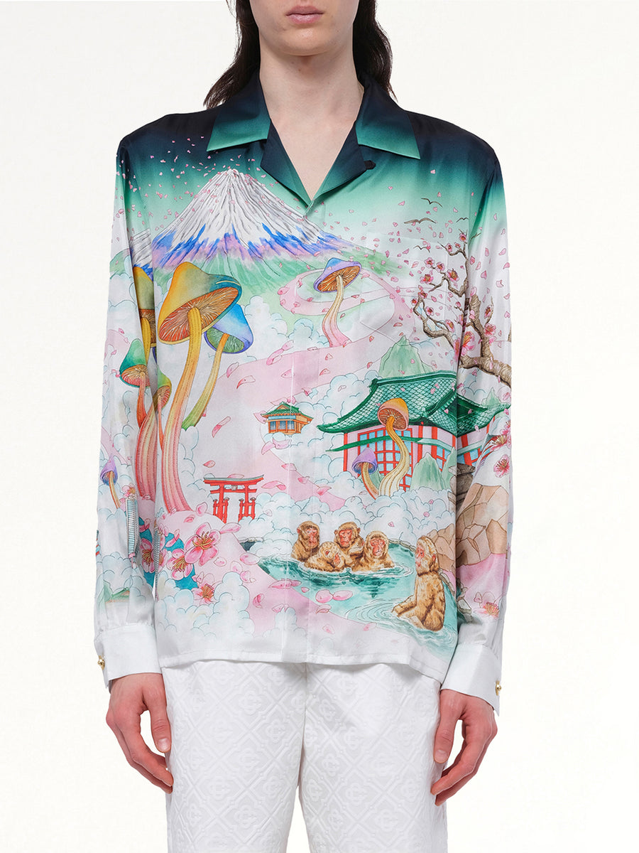 Silk Satin Flowers Shirt in Multicolour