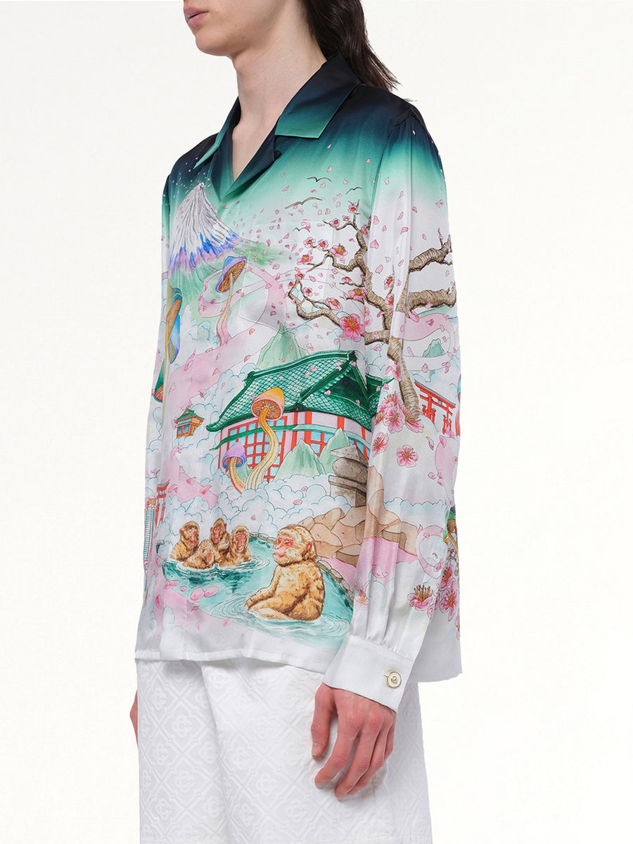 Silk Satin Flowers Shirt in Multicolour
