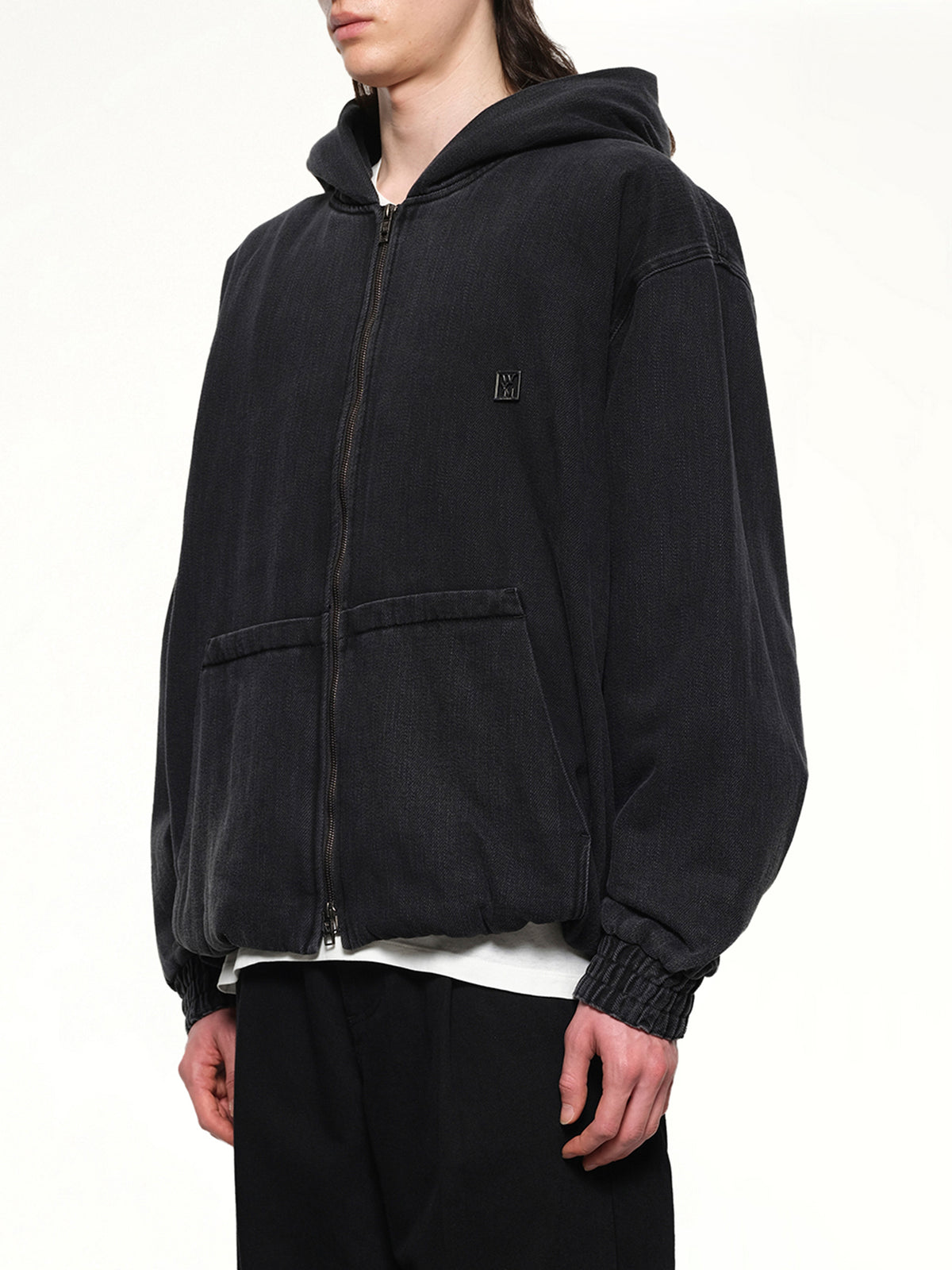 Dyed Denim Hoodie in Black