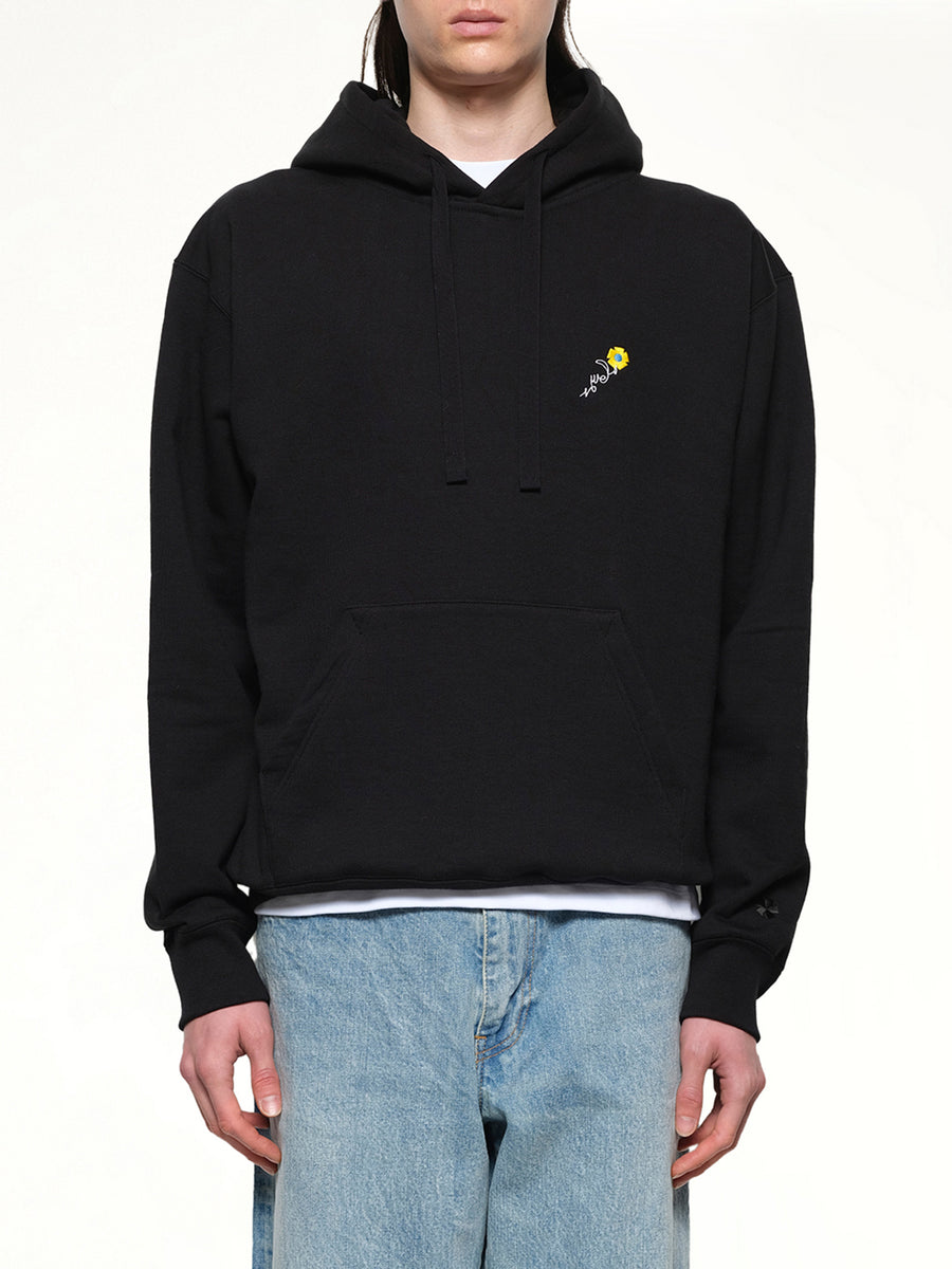 Floral Embroidered Hoodie in Black