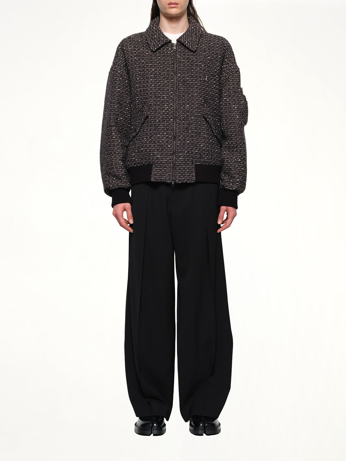 Tweed Bomber Jacket in Black