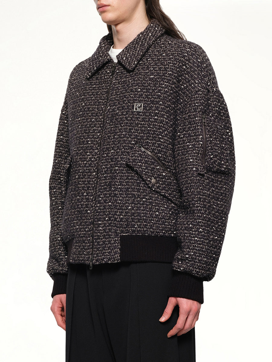 Tweed Bomber Jacket in Black