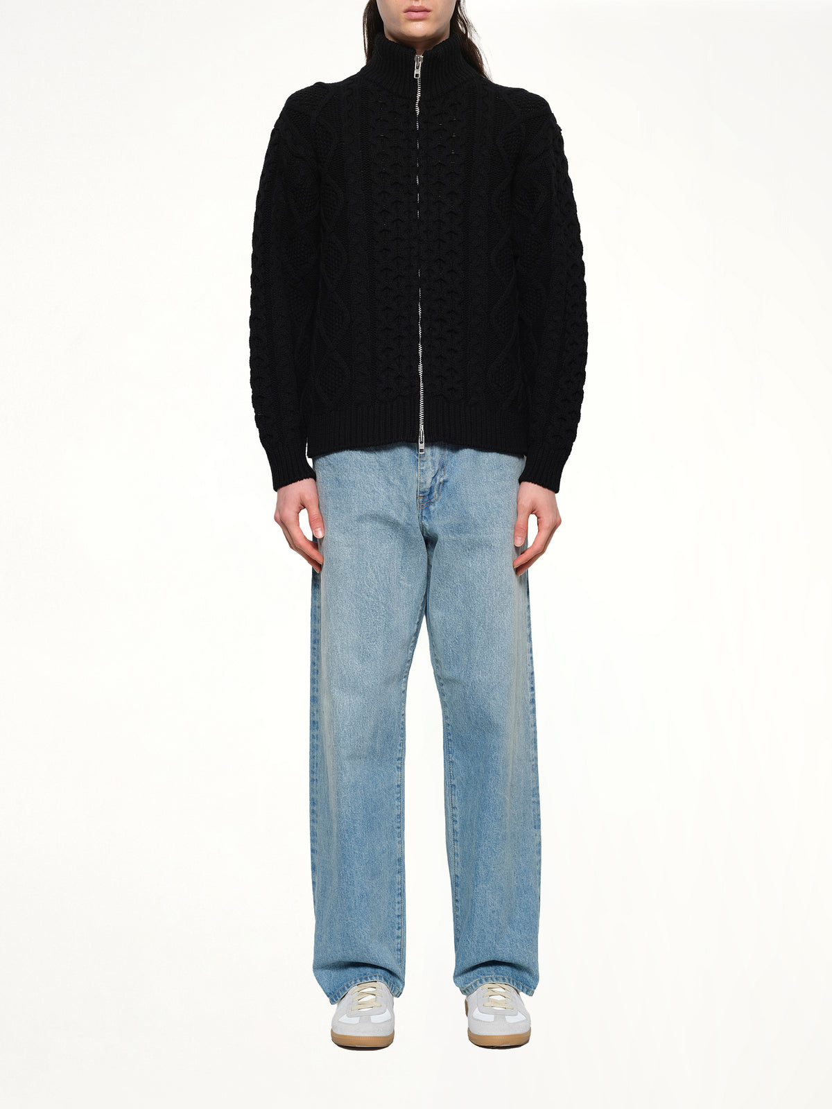 Cable Knit Zip Up in Black