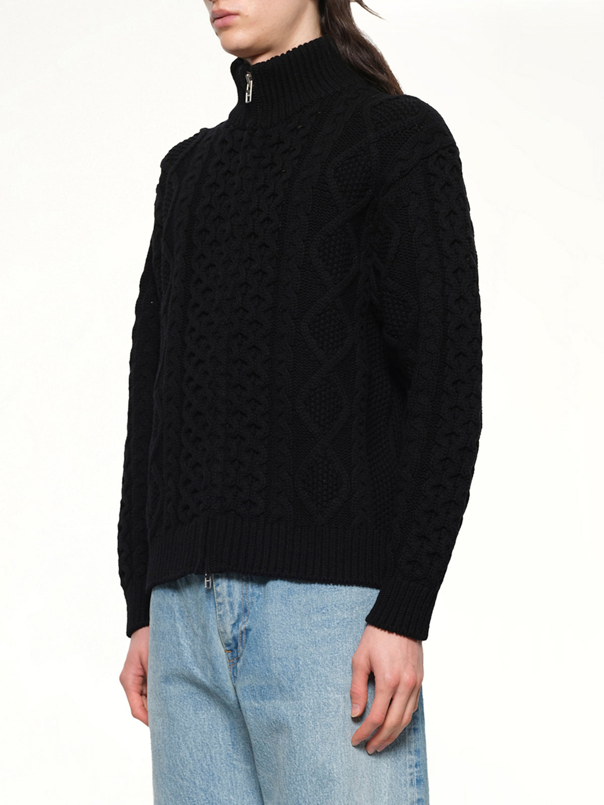 Cable Knit Zip Up in Black