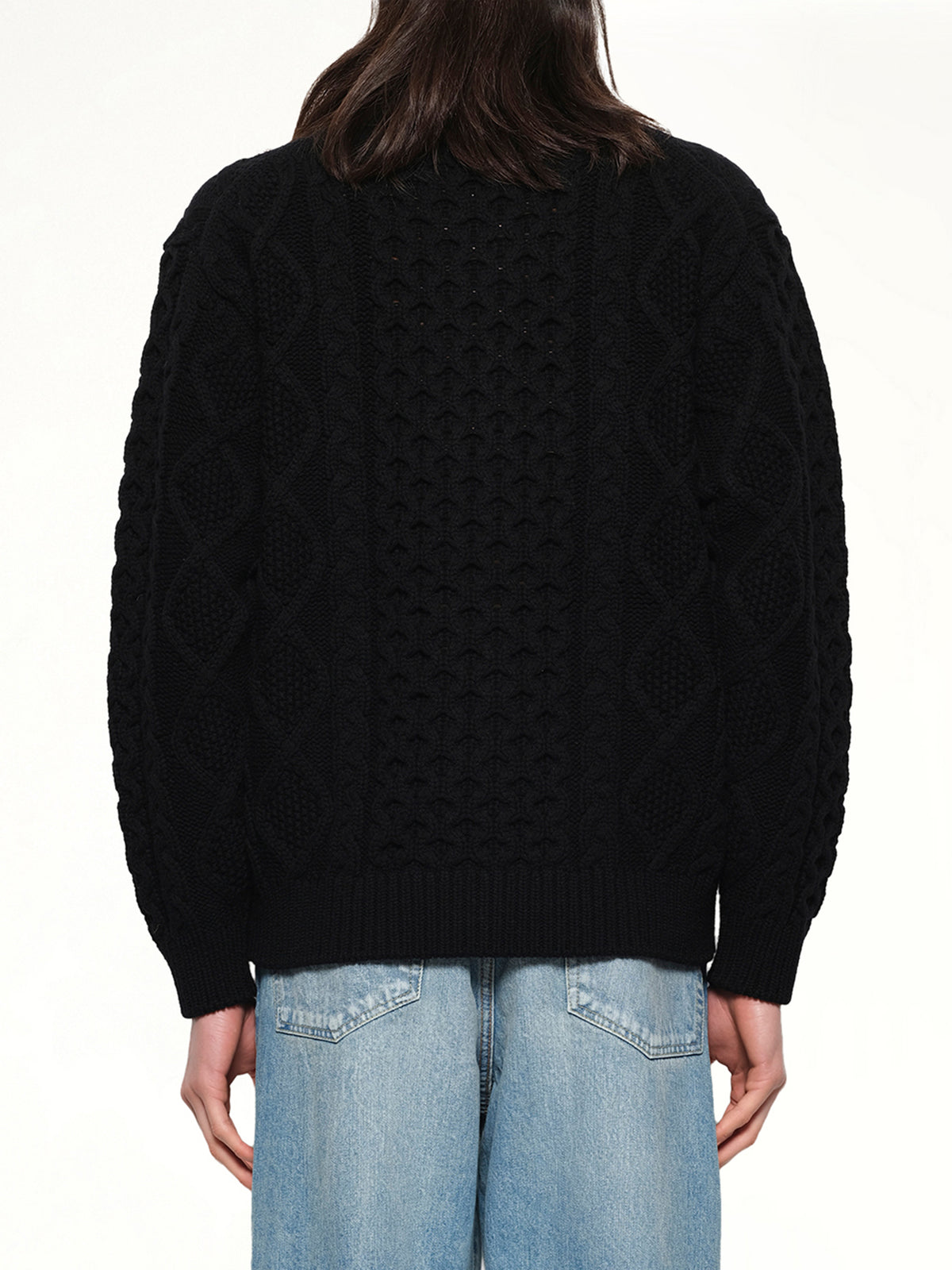 Cable Knit Zip Up in Black